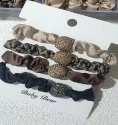 Hair Scrunchies Silk With Crystal Ball-4 pcs