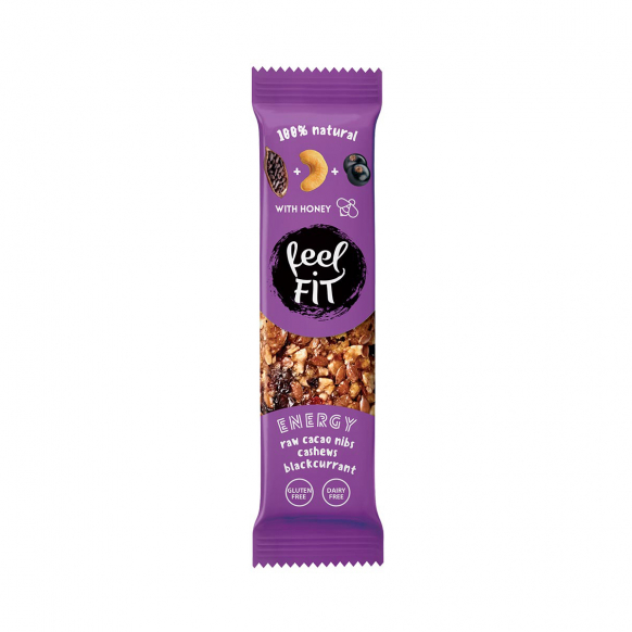 Feel Fit Raw Energy Bar Raw Cacao Nibs, Cashews, Blackcurrant 35 g