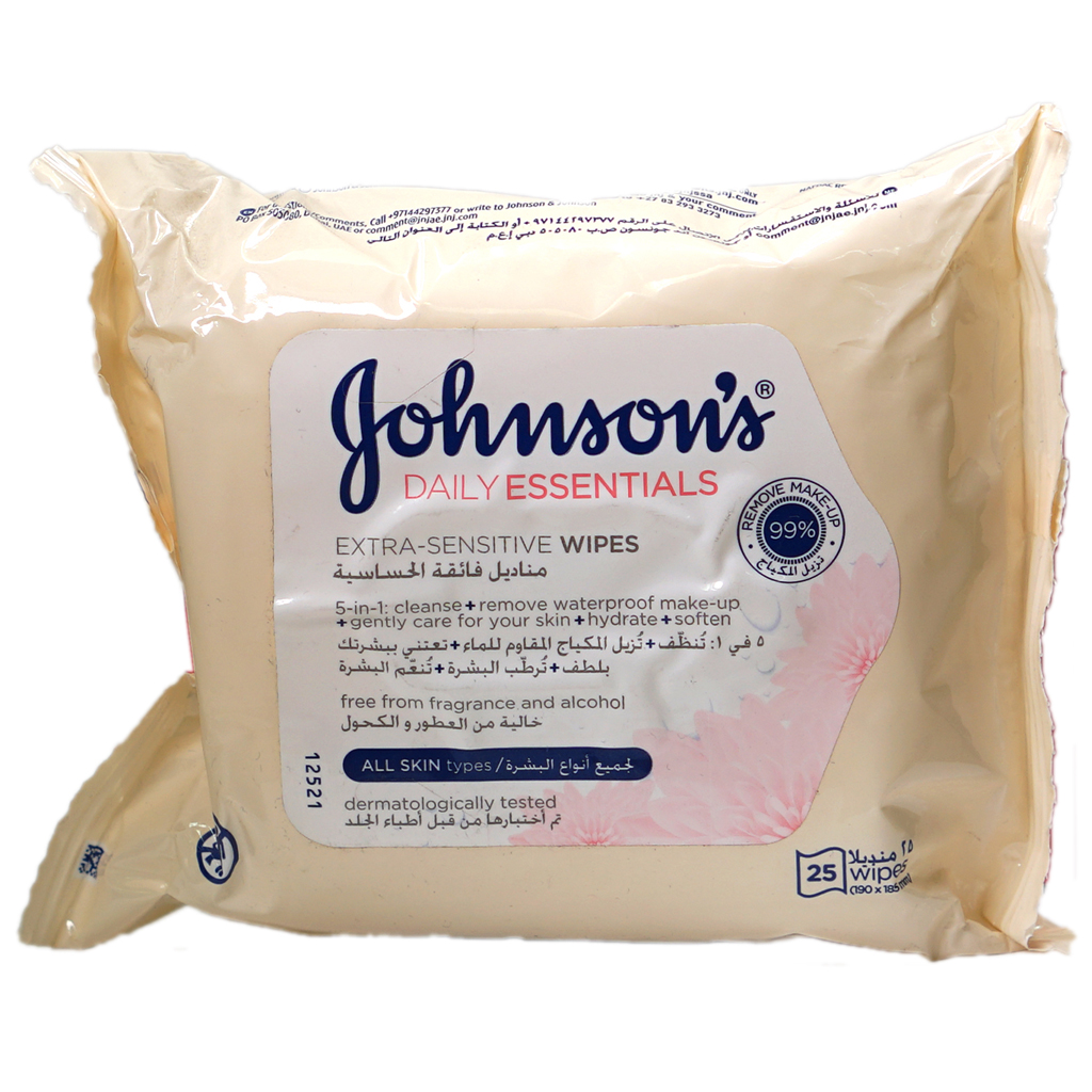 J&amp;J Johnson's MICELLAR Wipes EXTRA-SENSITIVE 25'S