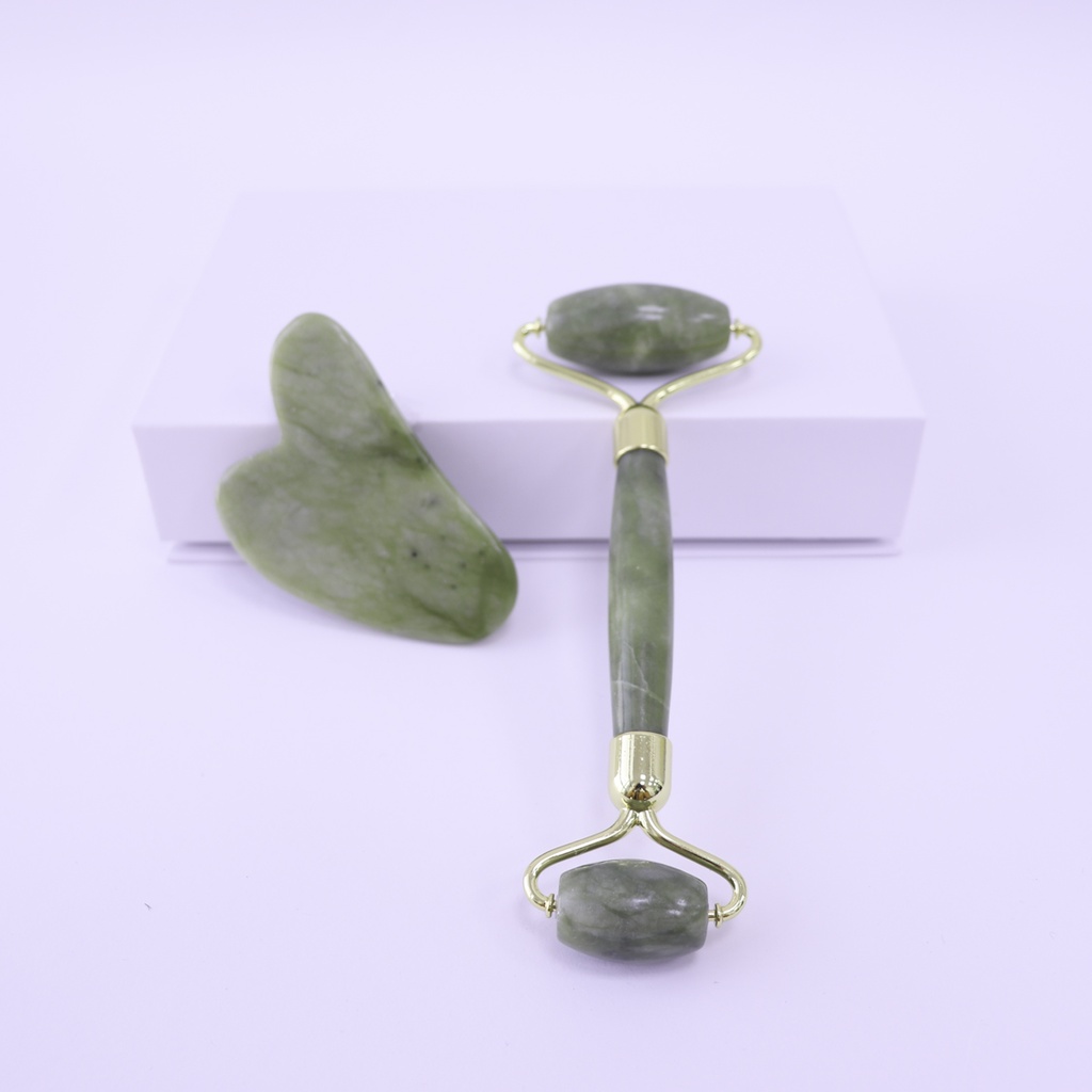 Jade Stone Roller+Gua Sha Board Set