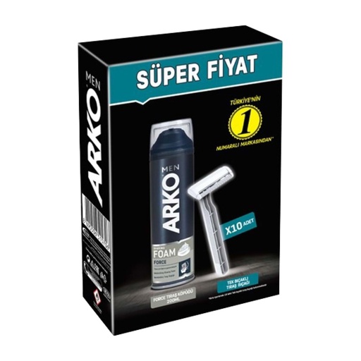 [125534] Arko Men Force Shaving Foam 200ml + Single Blade Shaver 10 Pcs